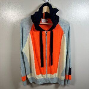Brodie Angelina Cashmere Zip Up Hoodie Sweater Size Large Orange Gray